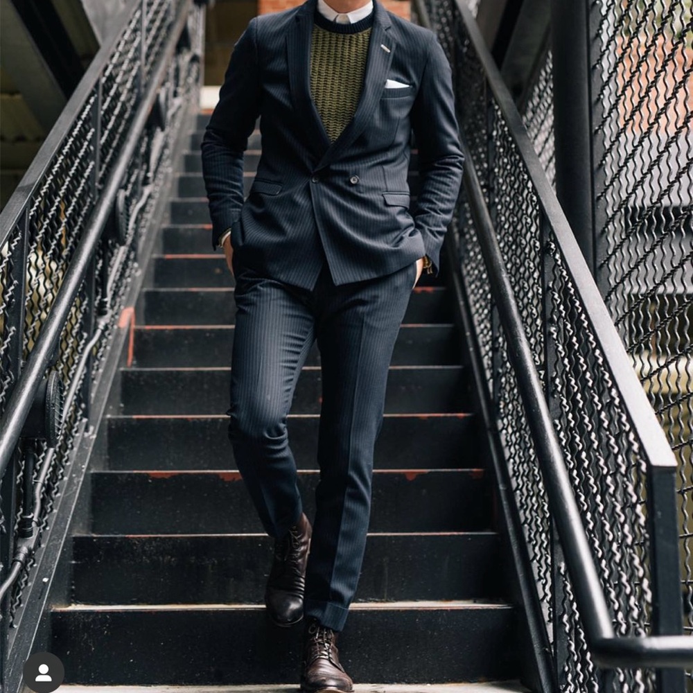 Three-Piece Navy Pinstripe Suit